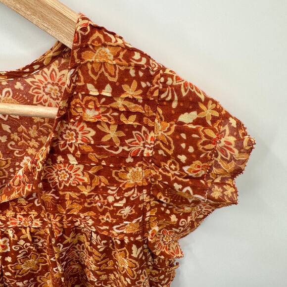 SUNDRY NWT Evereve Sienna Rust Floral Flutter Sleeve Blouse // XL - Picture 10 of 11